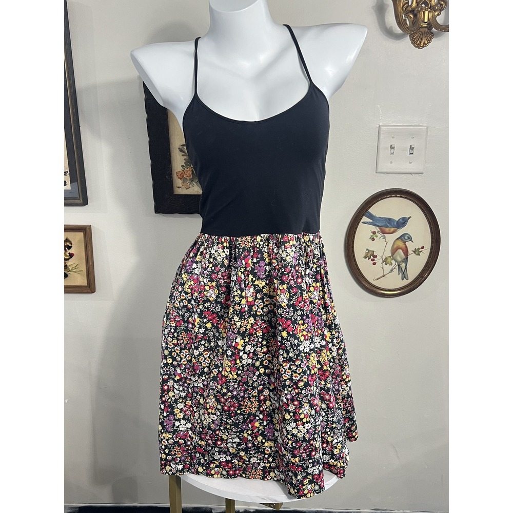 Vintage Pink Victoria's Secret Black Floral Print Fit & Flare Skater Dress Siz M